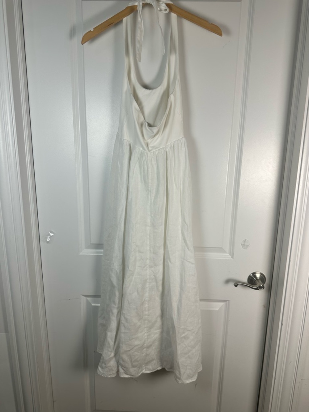 J Crew Maxi Dress XXS White Linen Halter Tie Back Summer Minimalist Coastal - Picture 8 of 9